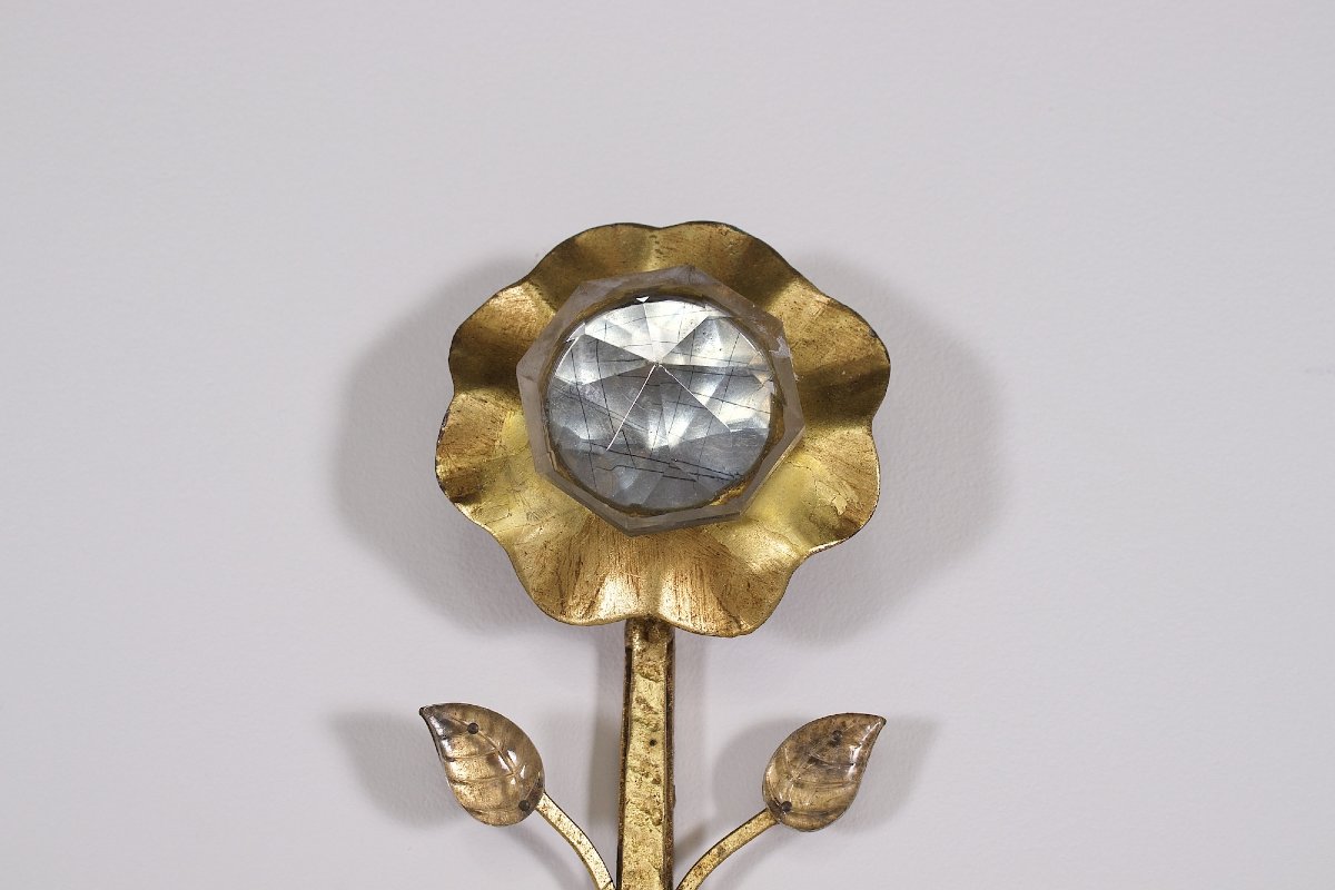 Imposing Gold-plated Wrought-iron Wall Sconces From The 1970s.-photo-4