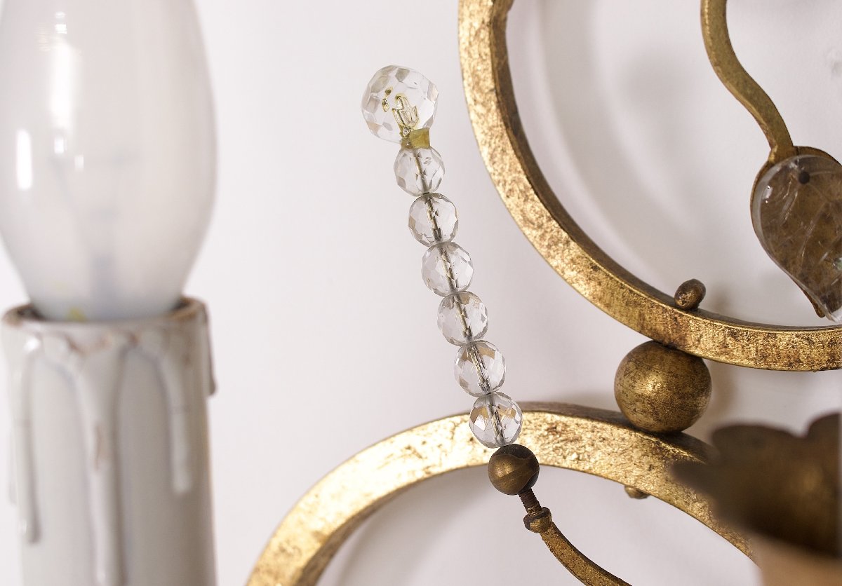 Imposing Gold-plated Wrought-iron Wall Sconces From The 1970s.-photo-2