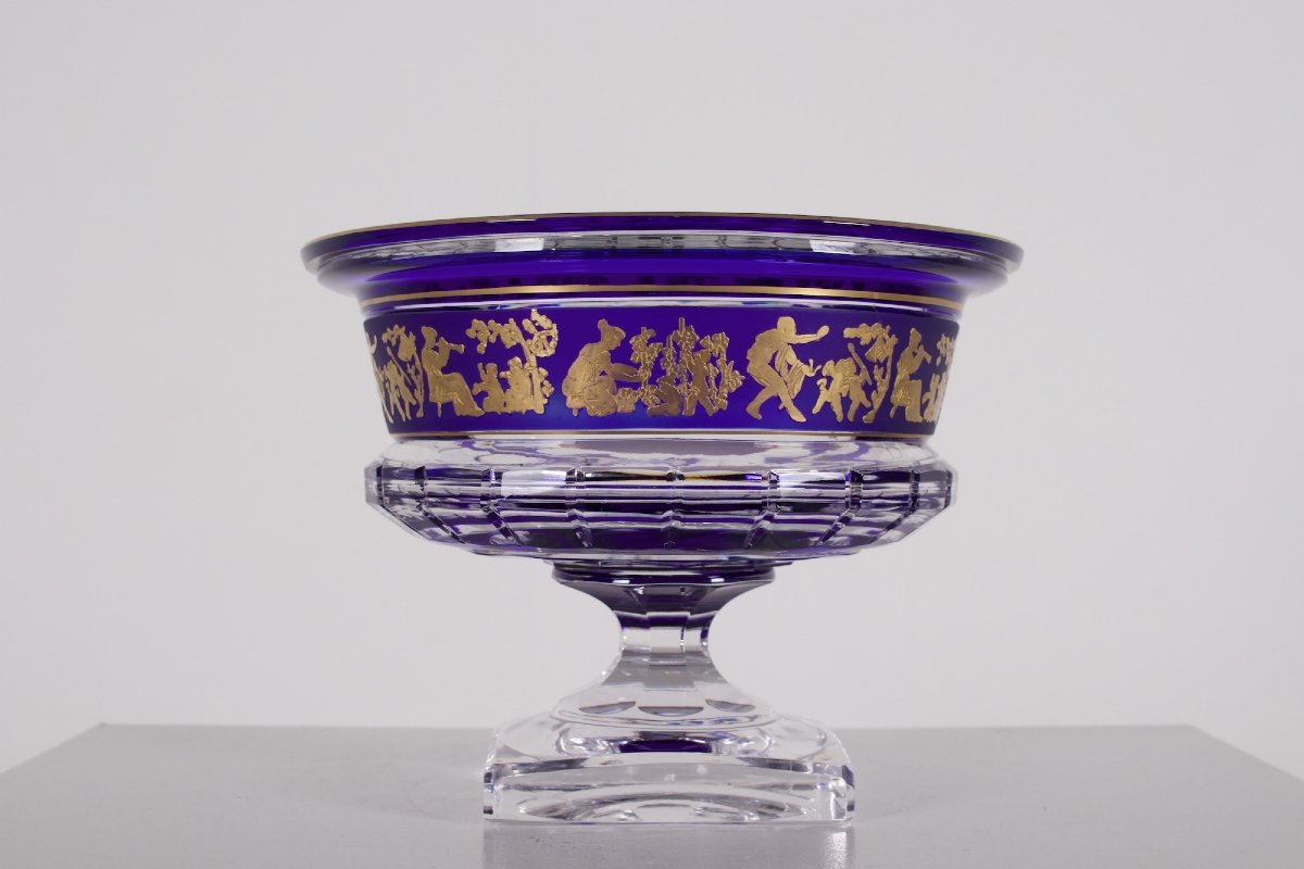 Val Saint Lambert "la Danse De Flore" Cobalt Blue And Gold Borodine Cup-photo-2