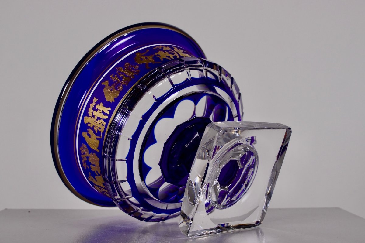 Val Saint Lambert "la Danse De Flore" Cobalt Blue And Gold Borodine Cup-photo-3