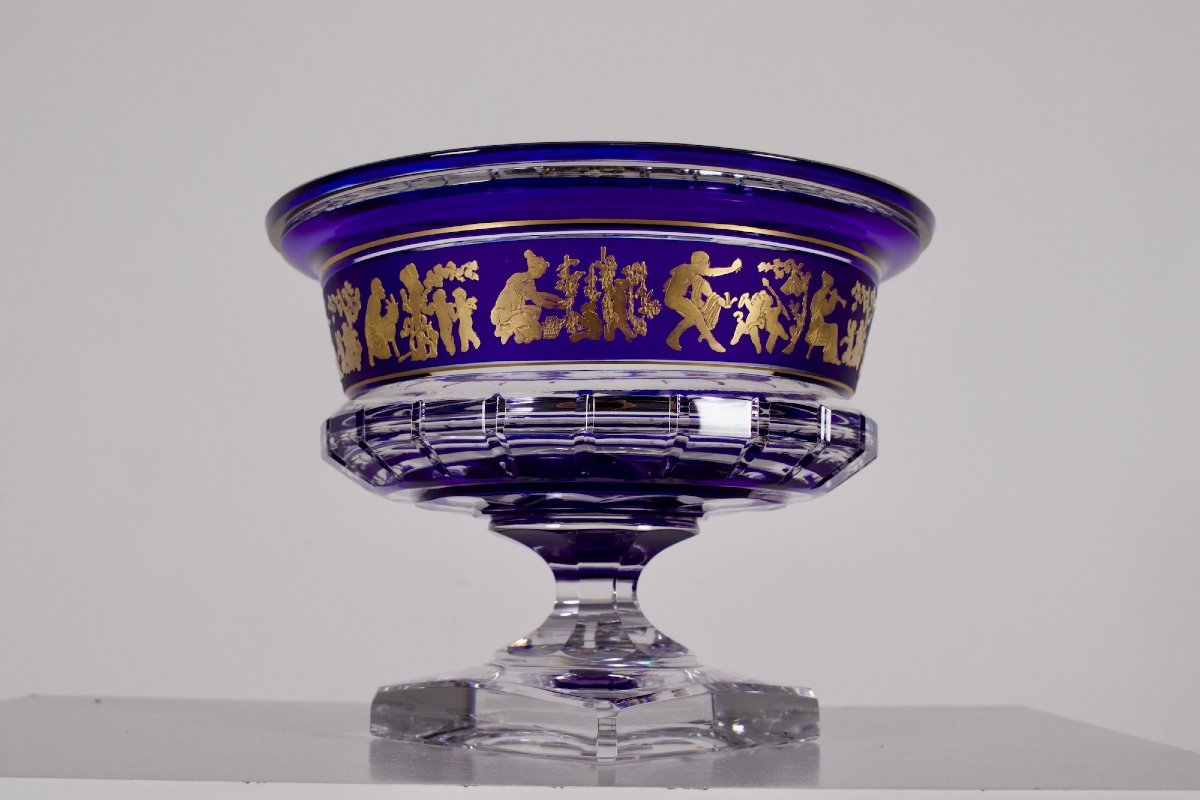 Val Saint Lambert "la Danse De Flore" Cobalt Blue And Gold Borodine Cup-photo-4