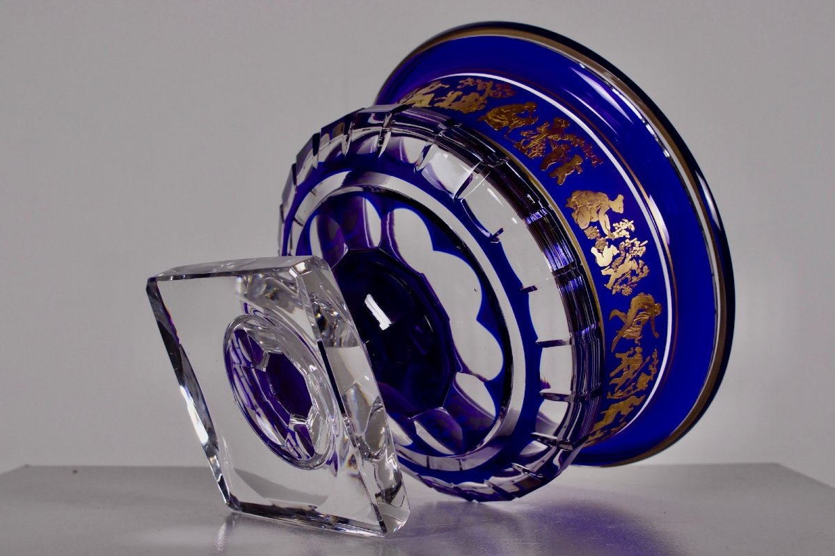 Val Saint Lambert "la Danse De Flore" Cobalt Blue And Gold Borodine Cup-photo-1