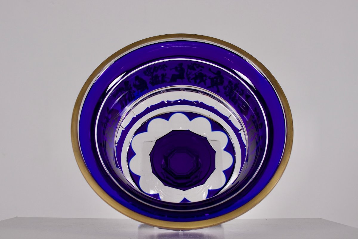 Val Saint Lambert "la Danse De Flore" Cobalt Blue And Gold Borodine Cup-photo-3