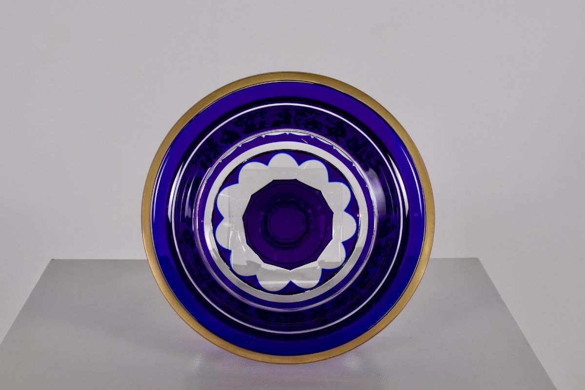 Val Saint Lambert "la Danse De Flore" Cobalt Blue And Gold Borodine Cup-photo-4