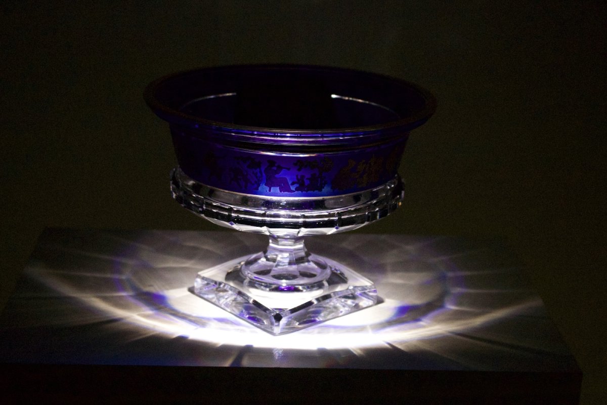 Val Saint Lambert "la Danse De Flore" Cobalt Blue And Gold Borodine Cup-photo-5