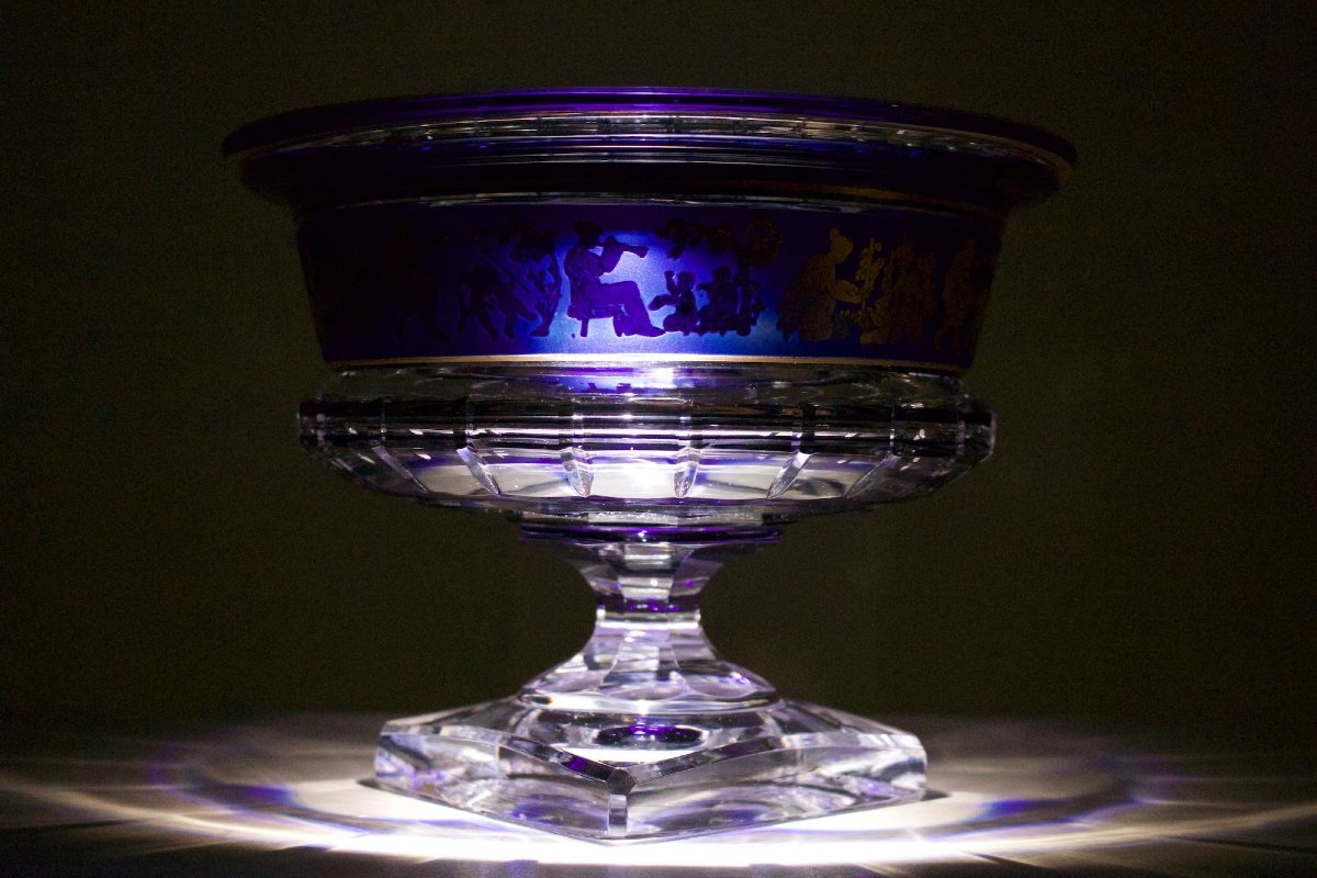 Val Saint Lambert "la Danse De Flore" Cobalt Blue And Gold Borodine Cup-photo-6