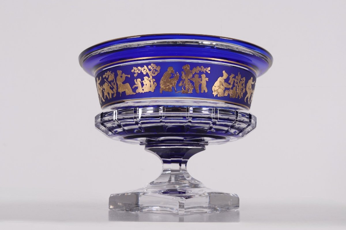 Val Saint Lambert "la Danse De Flore" Cobalt Blue And Gold Borodine Cup