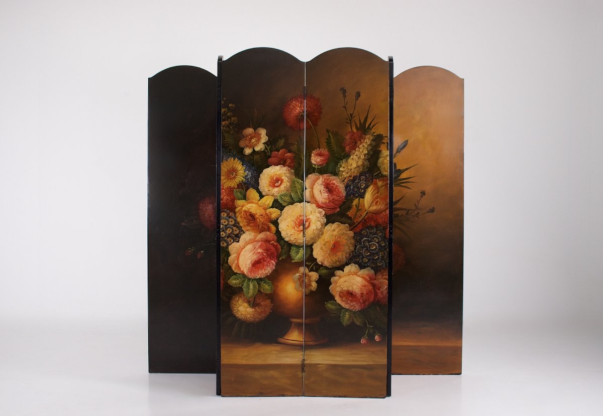 6-panel Painted Folding Screen, Still Life, 1970s/1980s.-photo-3