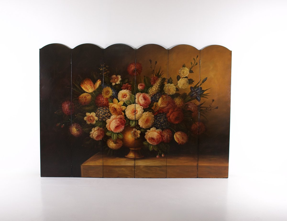 6-panel Painted Folding Screen, Still Life, 1970s/1980s.