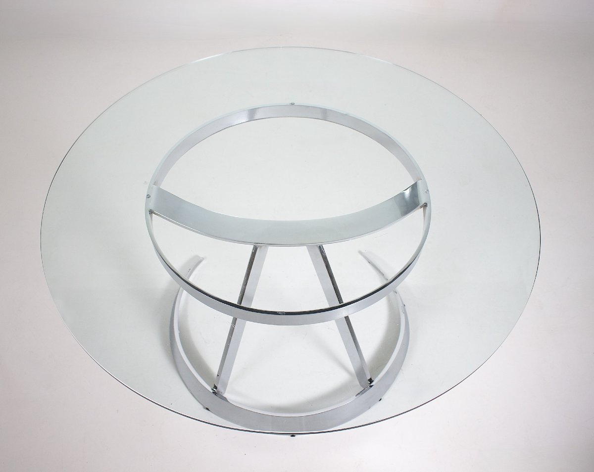 Chrome-plated Steel And Glass Table, "scimitar" Model, By Boris Tabacoff, For Mmm, 1970s.-photo-4