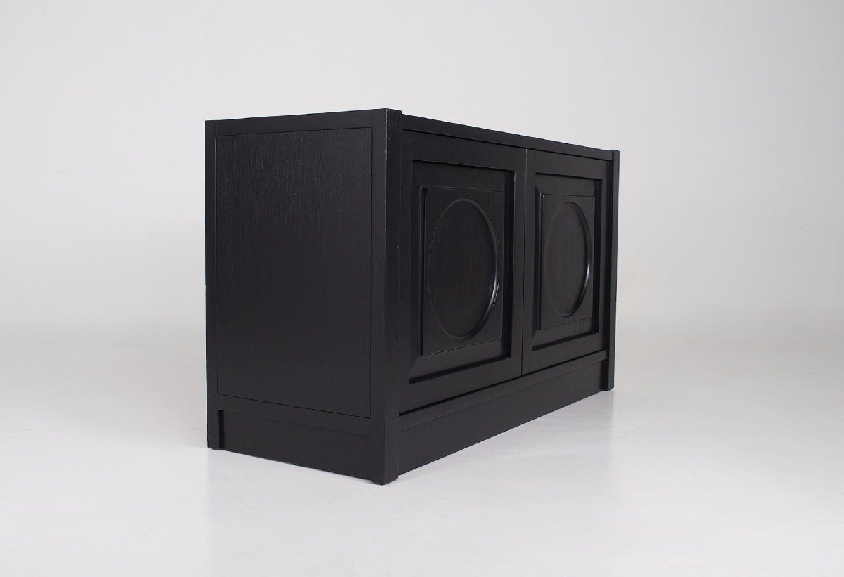 Small 2-door Storage Cabinet, Brutalist Style, Blackened Oak, 1970s.-photo-2