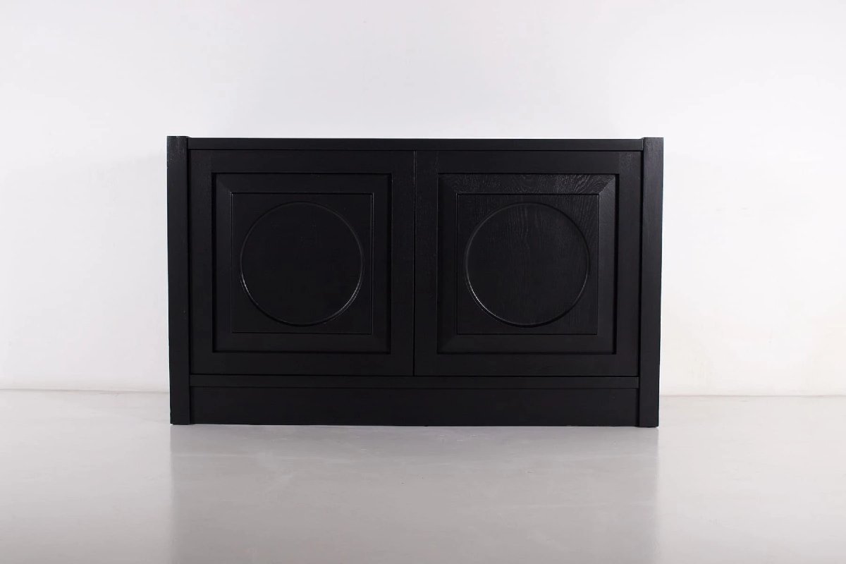 Small 2-door Storage Cabinet, Brutalist Style, Blackened Oak, 1970s.-photo-3