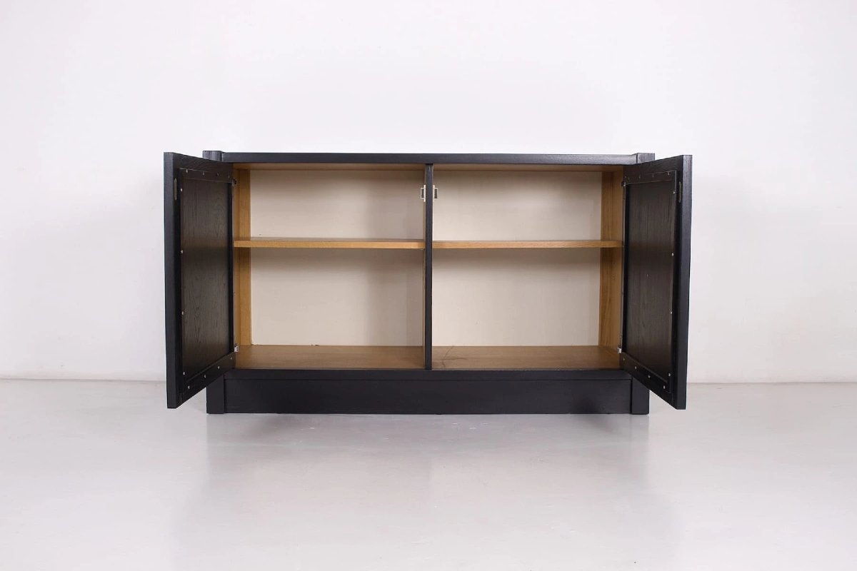 Small 2-door Storage Cabinet, Brutalist Style, Blackened Oak, 1970s.-photo-4