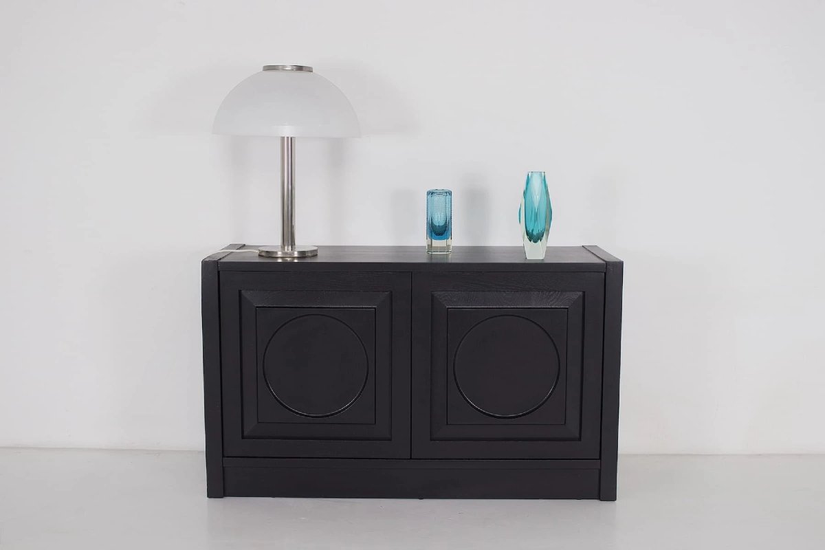 Small 2-door Storage Cabinet, Brutalist Style, Blackened Oak, 1970s.-photo-1