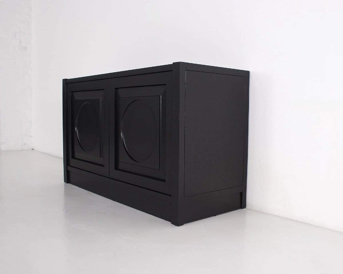 Small 2-door Storage Cabinet, Brutalist Style, Blackened Oak, 1970s.