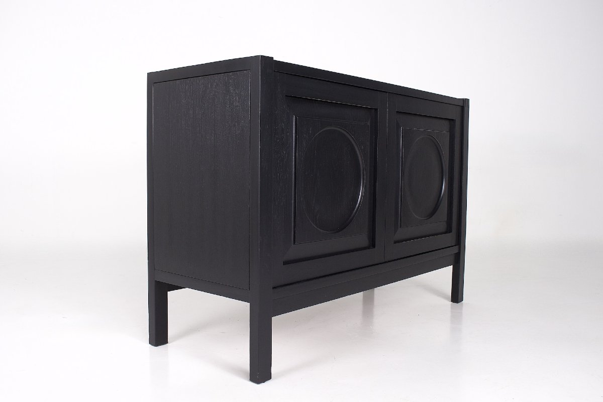 Small Brutalist-style Storage Cabinet In Blackened Oak, From The 1970s.-photo-2