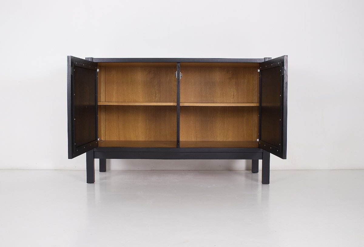 Small Brutalist-style Storage Cabinet In Blackened Oak, From The 1970s.-photo-4
