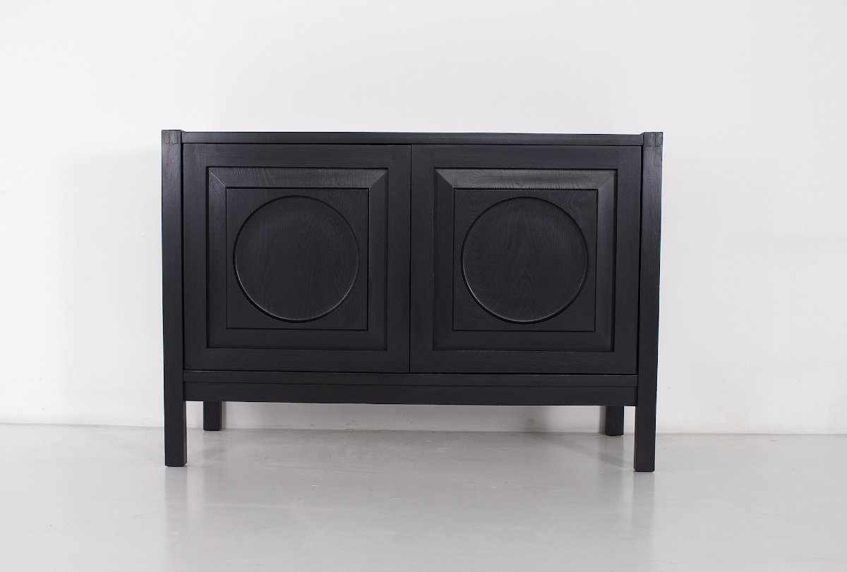 Small Brutalist-style Storage Cabinet In Blackened Oak, From The 1970s.