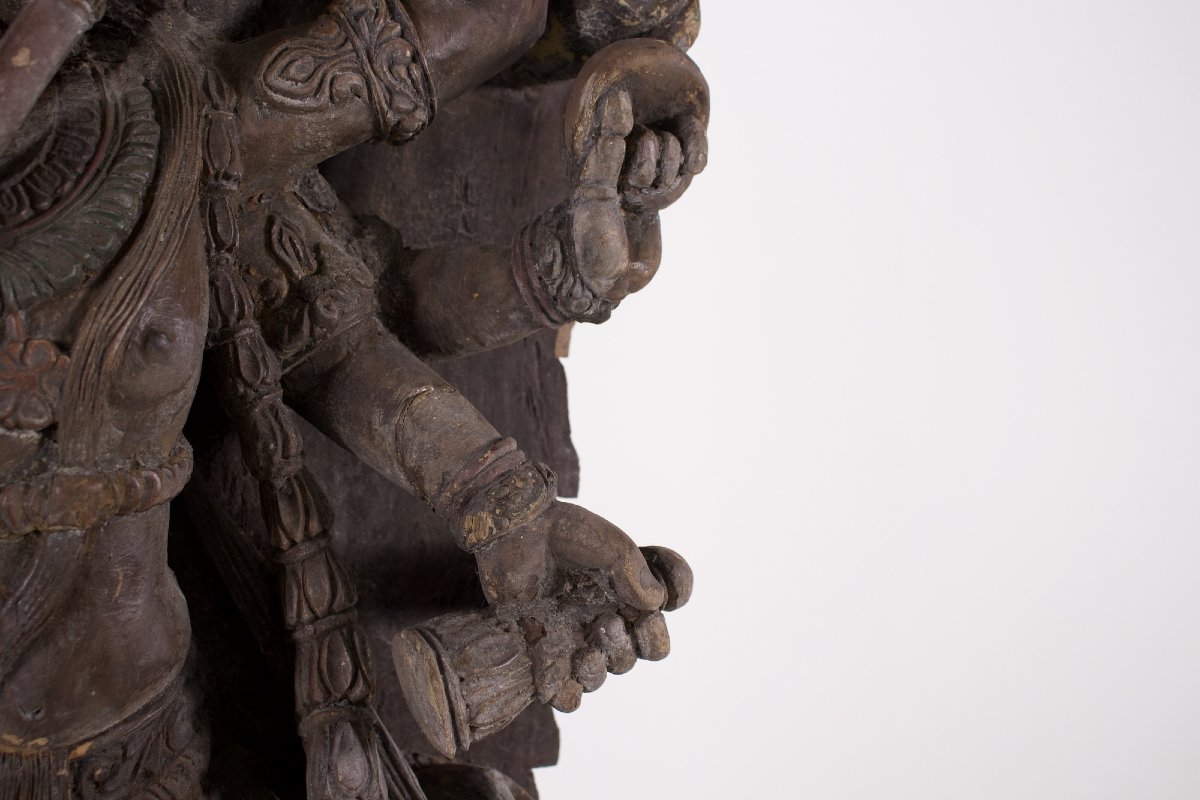 Panneau en bois sculpté, Inde du sud, XIX ème siècle.-photo-3