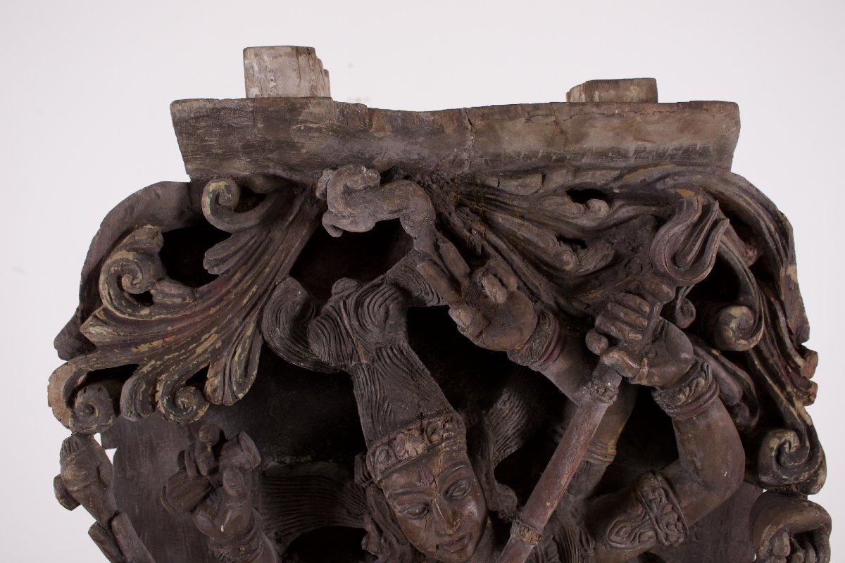 Panneau en bois sculpté, Inde du sud, XIX ème siècle.-photo-1