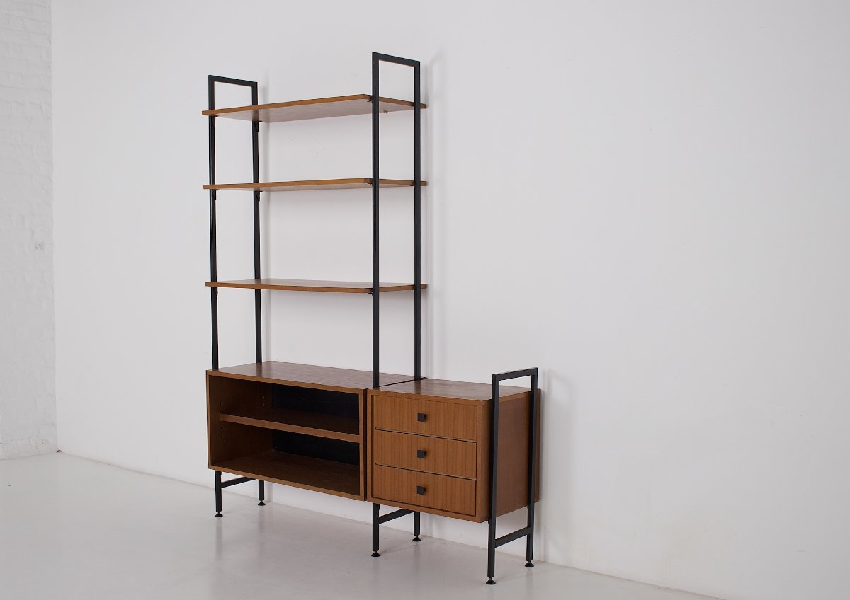 Modular Wall Shelf Made Of Teak And Metal, From The 1960s.-photo-4