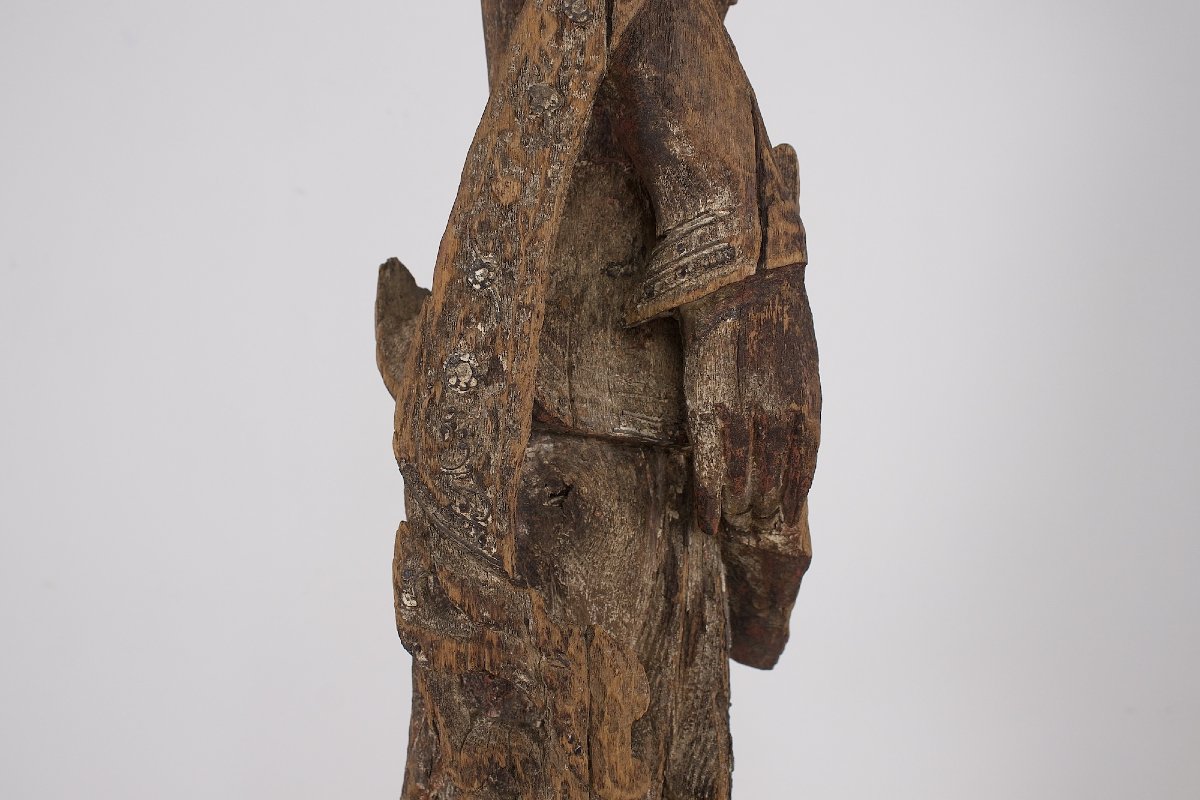 Statue ancienne en bois, Birmanie, XVIII ème siècle.-photo-1