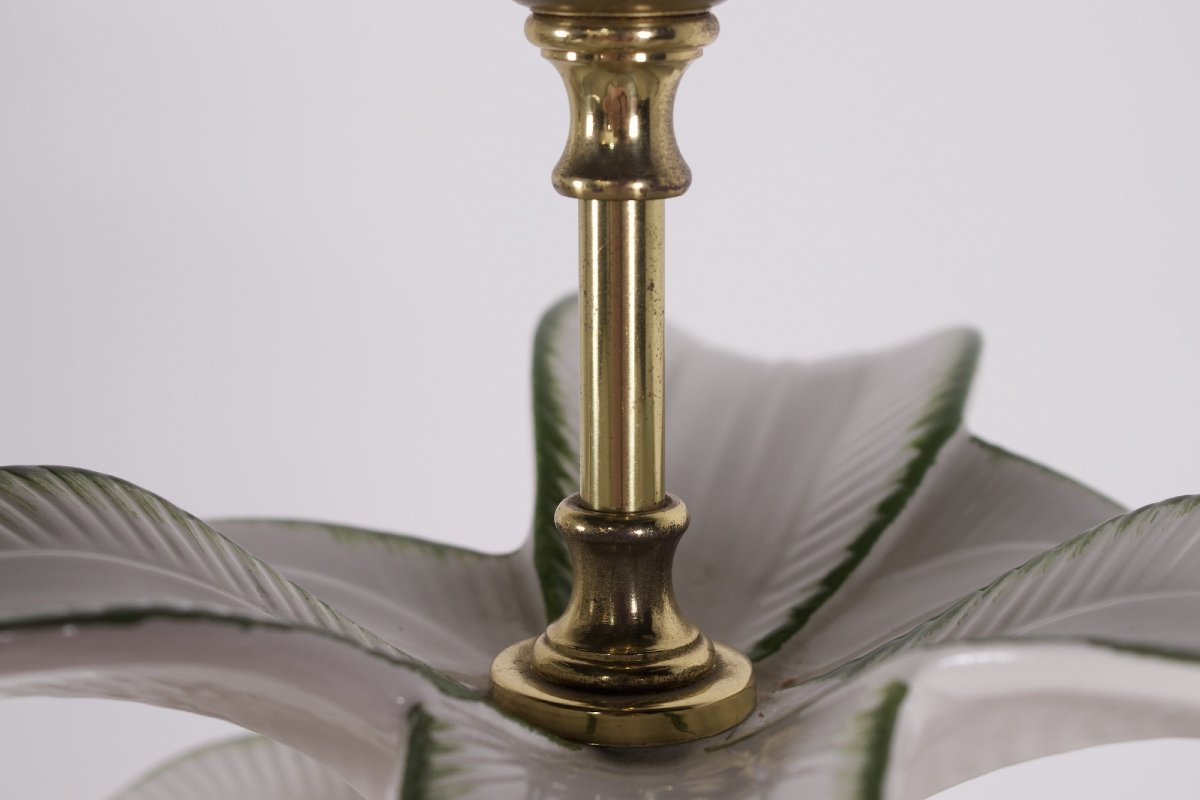 Pair Of Earthenware Table Lamps With Palm Tree Bases, From The 1970s.-photo-4