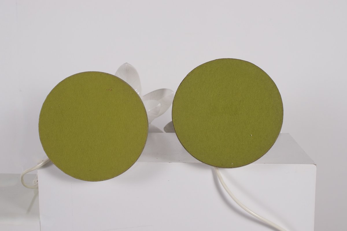 Pair Of Earthenware Table Lamps With Palm Tree Bases, From The 1970s.-photo-1