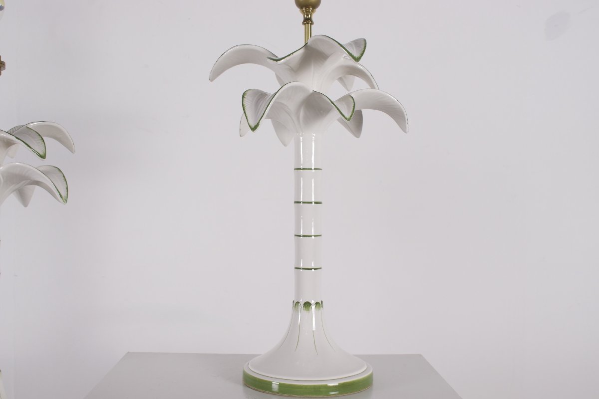 Pair Of Earthenware Table Lamps With Palm Tree Bases, From The 1970s.-photo-2