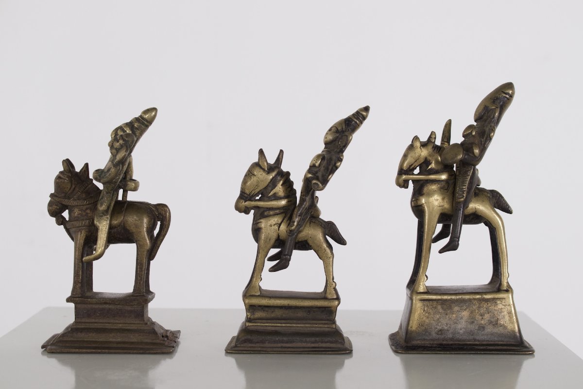 Three Bronze Statues Of Horsemen, Western India, 18th Century.