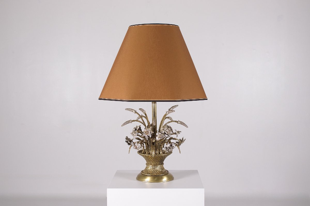 Brass And Silver-plated Metal Table Lamp, 1970s-photo-2
