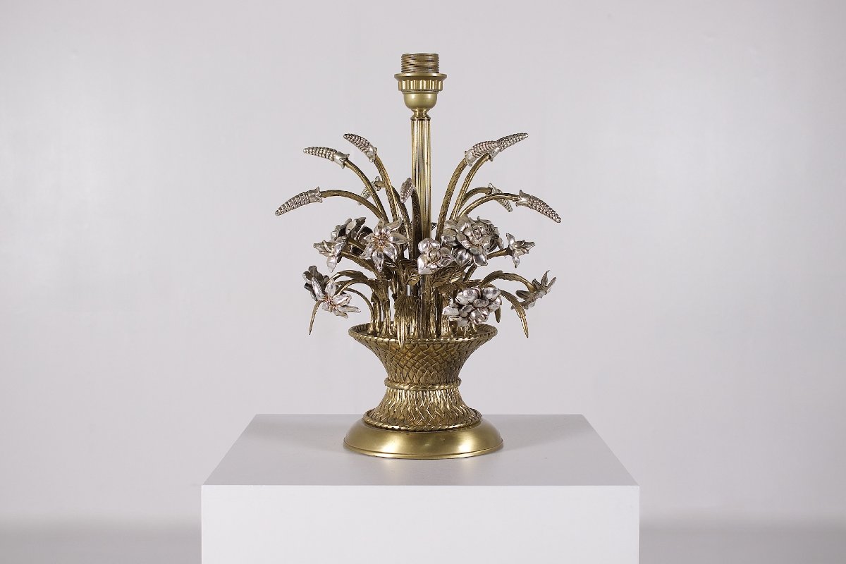 Brass And Silver-plated Metal Table Lamp, 1970s-photo-1