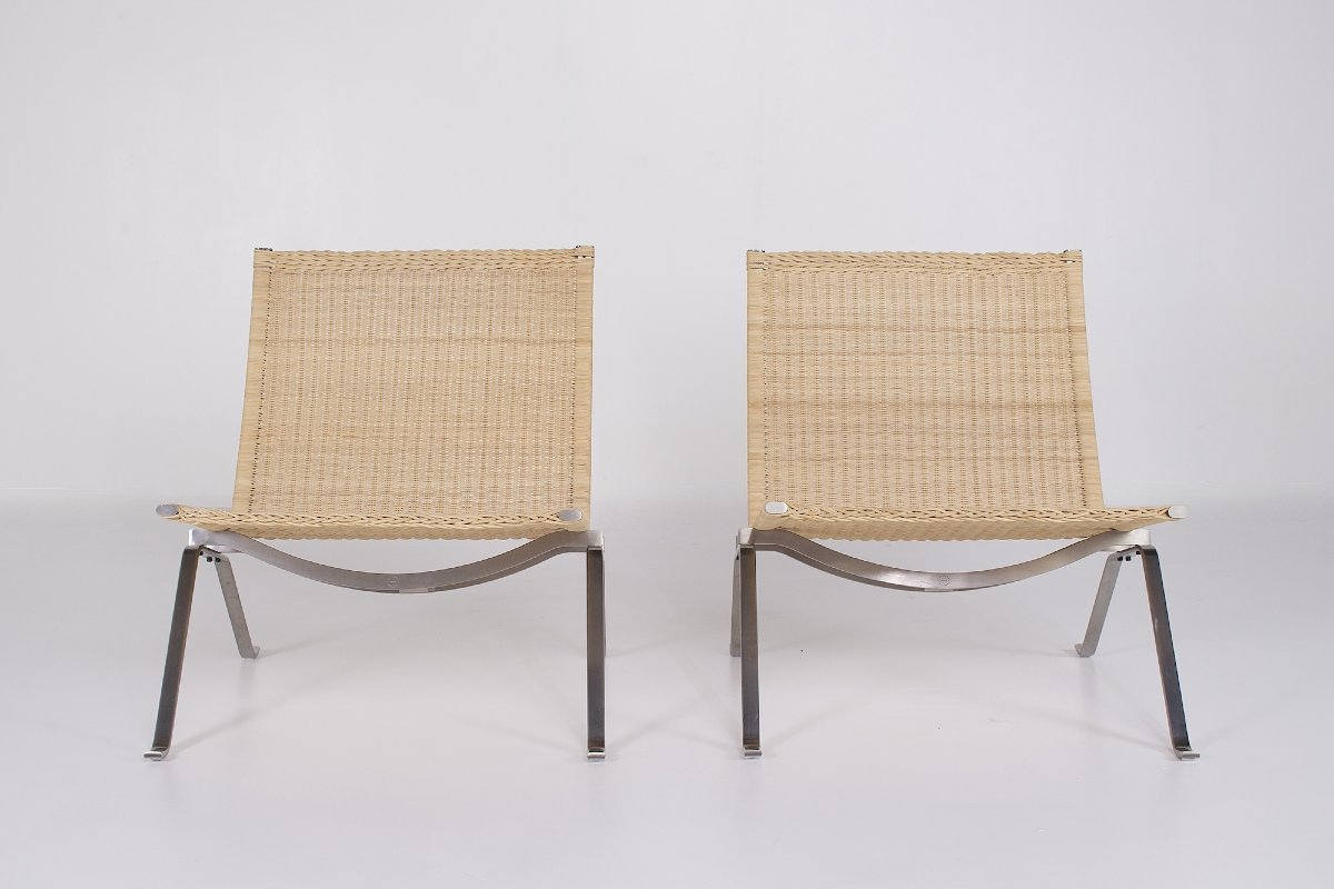  Deux fauteuils en osier, modèle PK 22, Poul Kjaerholm, Fritz hansen.  éd.-photo-2