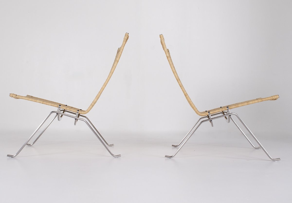  Deux fauteuils en osier, modèle PK 22, Poul Kjaerholm, Fritz hansen.  éd.-photo-3