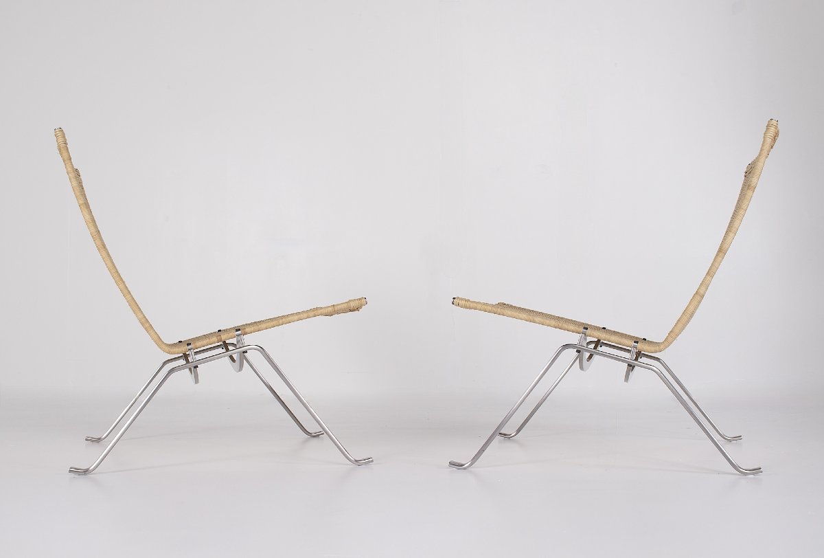  Deux fauteuils en osier, modèle PK 22, Poul Kjaerholm, Fritz hansen.  éd.
