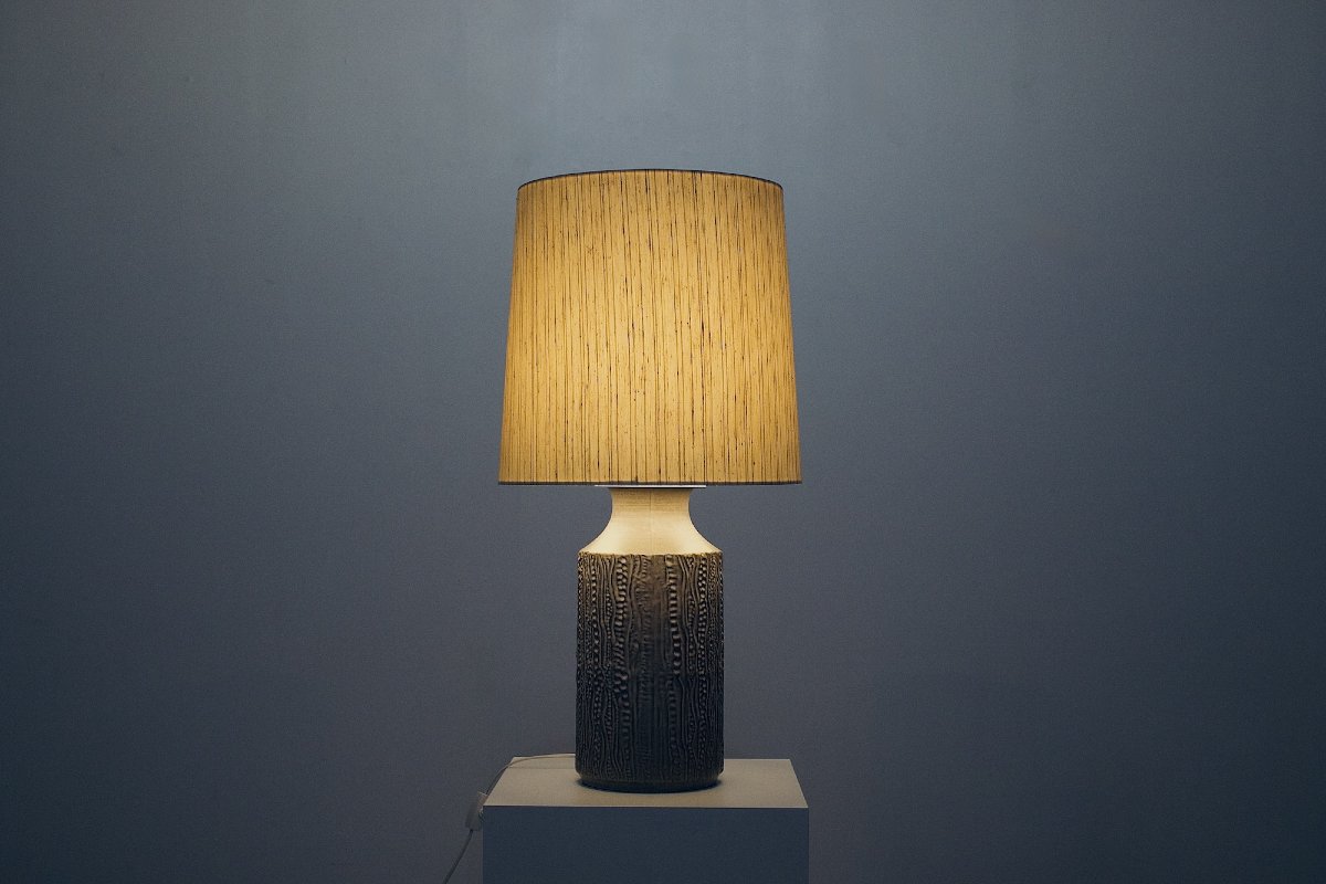 Lampe en soie et céramique, années 1970.-photo-3