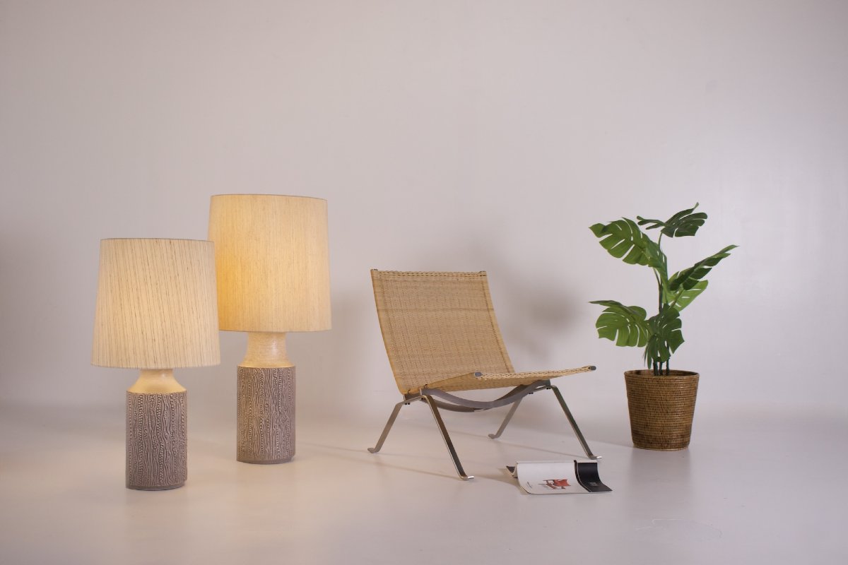 Lampe en soie et céramique, années 1970.-photo-1