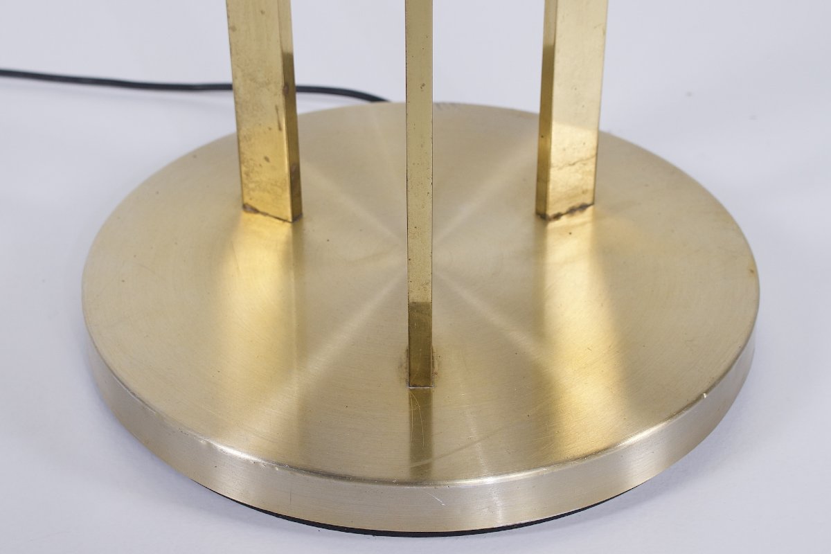 Floor Lamp Made Of Brass, Gold-plated Aluminum, And Blown Glass, From The 1970s.-photo-1