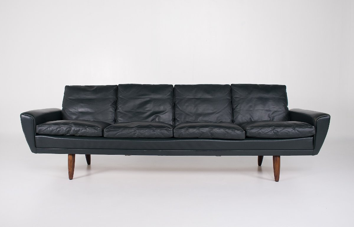 Leather And Rosewood Sofa, Georg Thams, Denmark, 1960s.