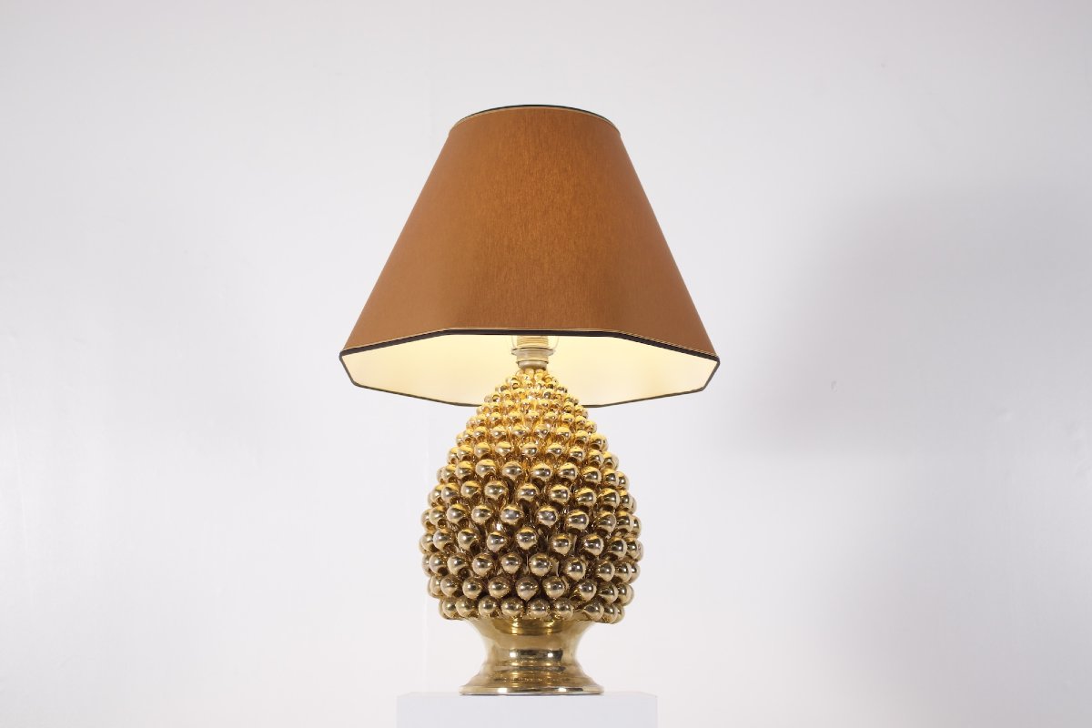 Lampe à poser en céramique dorée, Herbert Behrend, Italie, années 1970.-photo-4