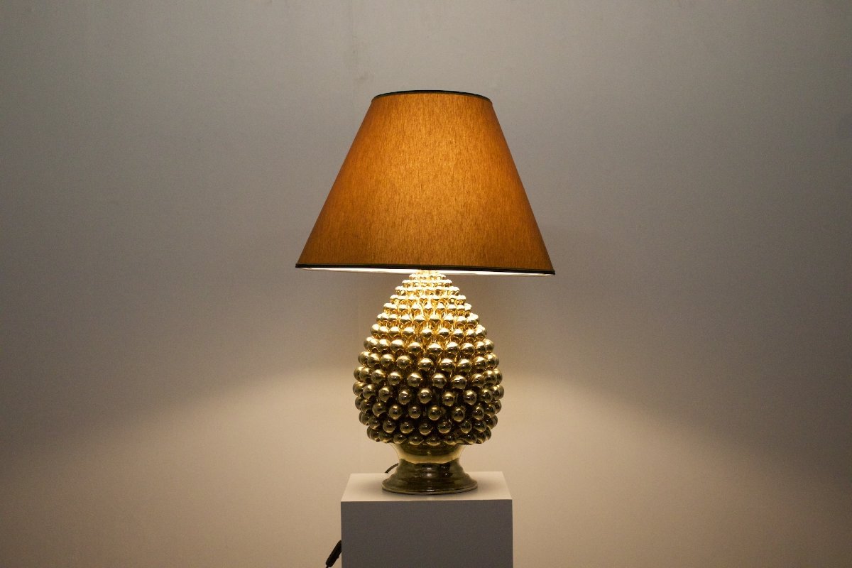 Lampe à poser en céramique dorée, Herbert Behrend, Italie, années 1970.