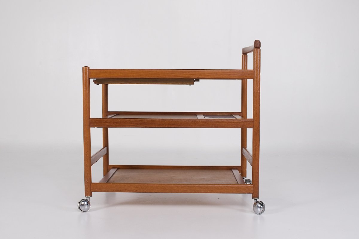 Trolley/desserte à roulettes en teck, Danemark, années 1970.-photo-2