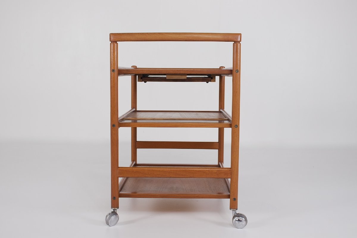 Trolley/desserte à roulettes en teck, Danemark, années 1970.-photo-4