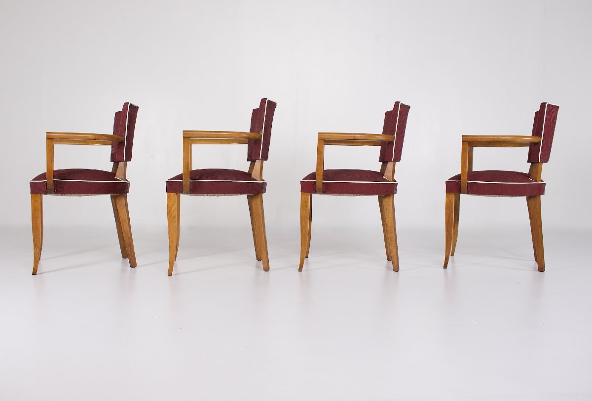 Set Of Four Bridge Chairs Made Of Fruitwood, 1950s.-photo-3