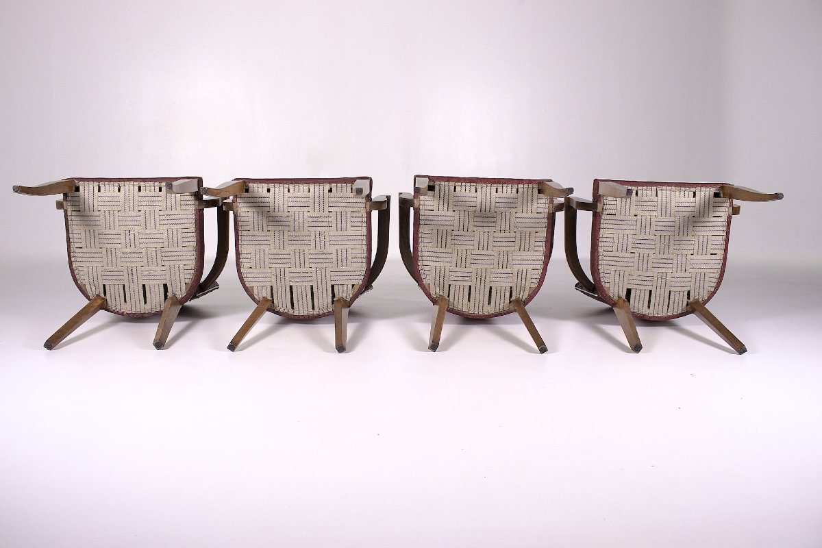 Set Of Four Bridge Chairs Made Of Fruitwood, 1950s.-photo-2