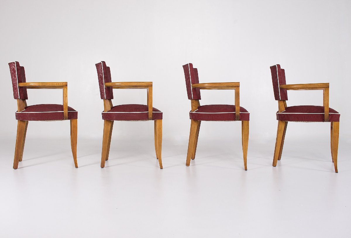 Set Of Four Bridge Chairs Made Of Fruitwood, 1950s.