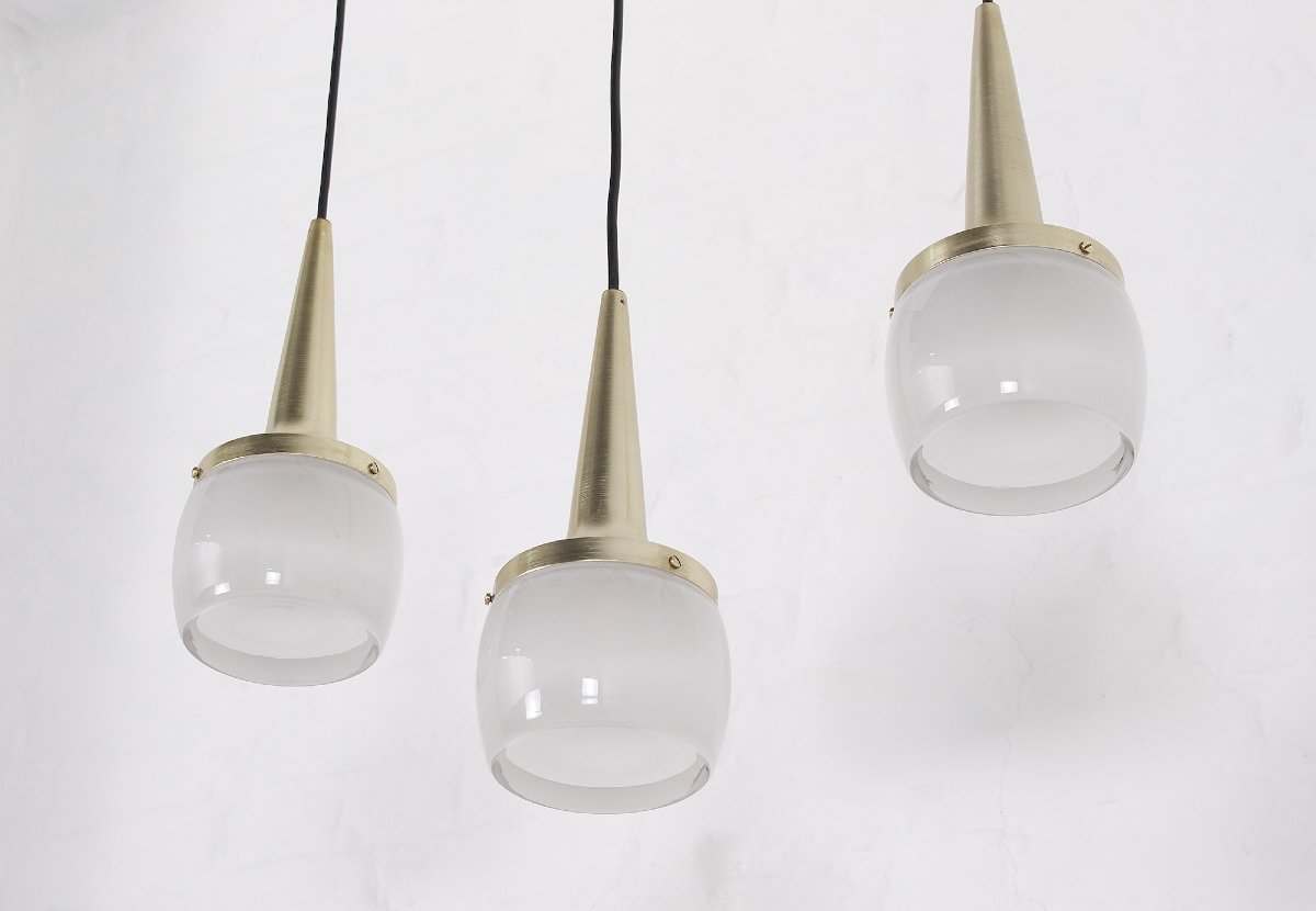 Three Pendant Lights Made Of Aluminum And Thick Glass, From The 1970s.-photo-3