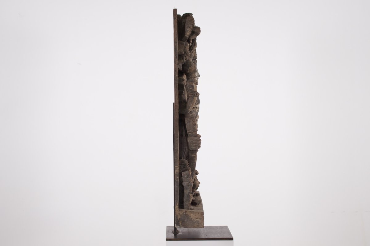 Shiva Tripurantaka et Parvati – Haut-relief de procession indien en bois  -photo-8