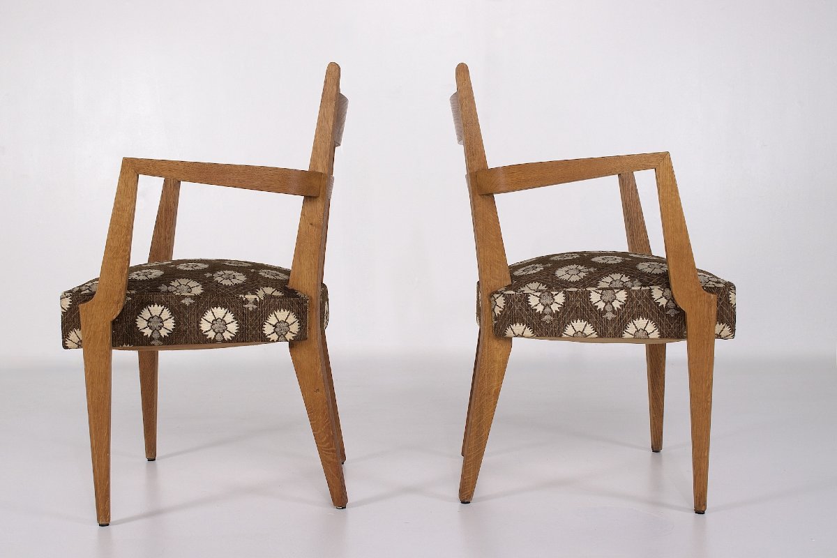 Two Oak Armchairs, René-jean Caillette, France, 1950s.-photo-2