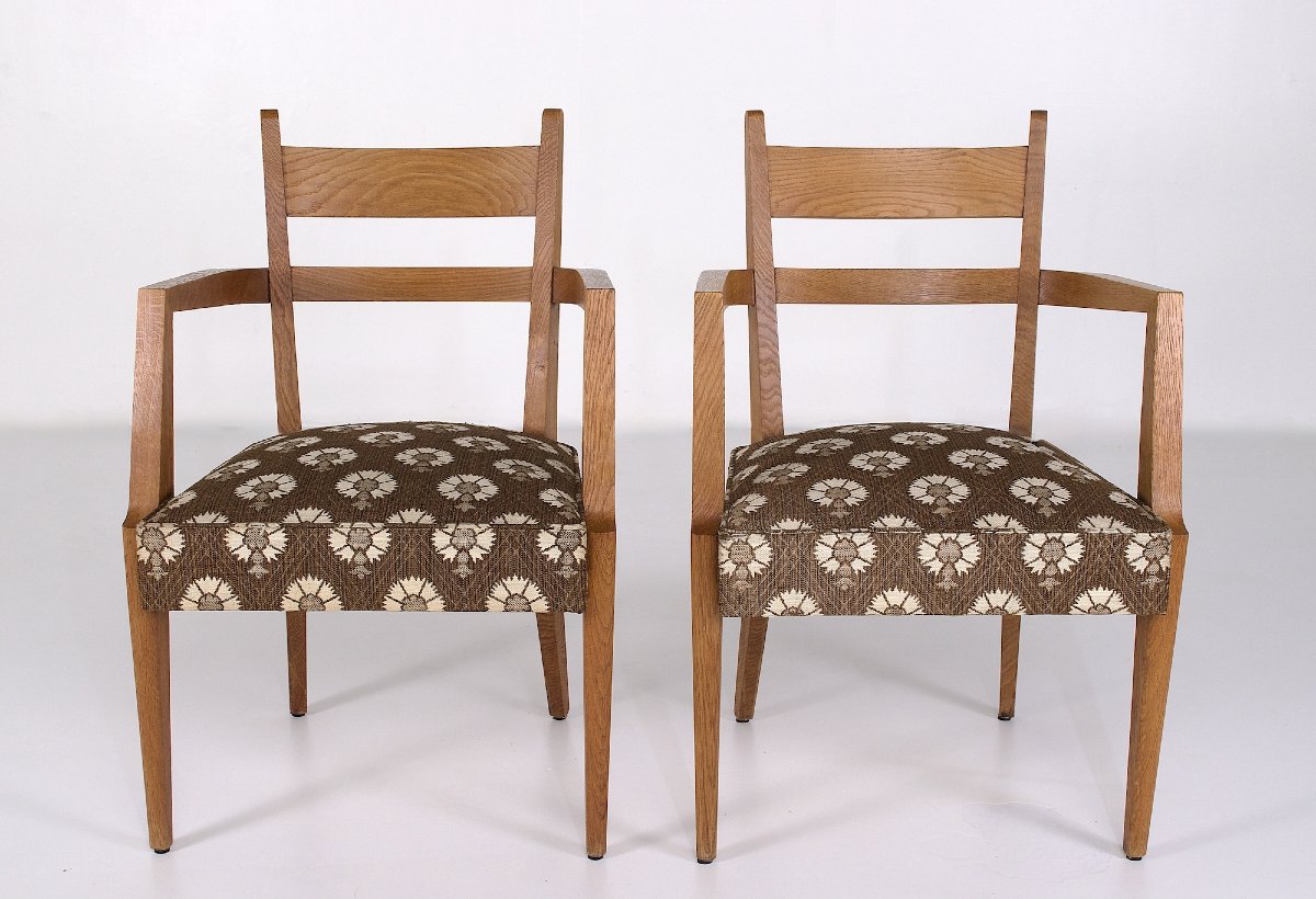 Two Oak Armchairs, René-jean Caillette, France, 1950s.-photo-3